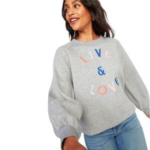 Oversized Sweatshirt Terry Embroidered Balloon Sleeve Crew sz XL Old Navy
